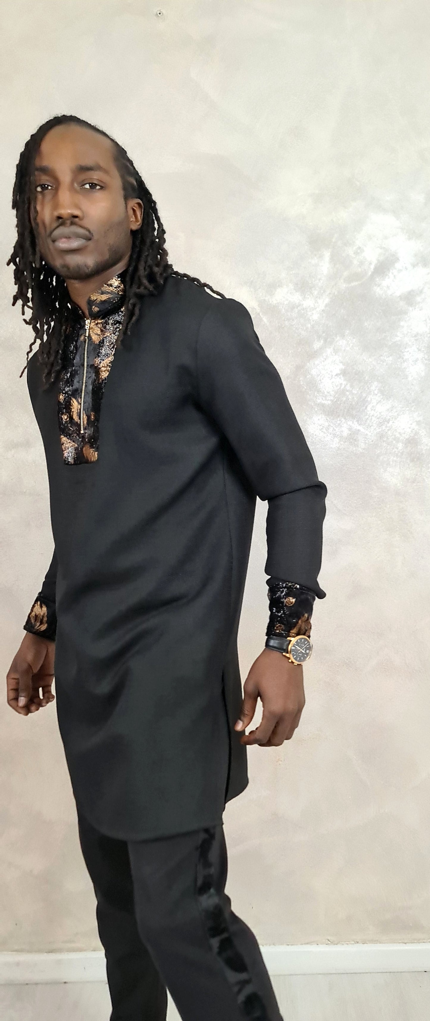 Chemise longue col Mao afro